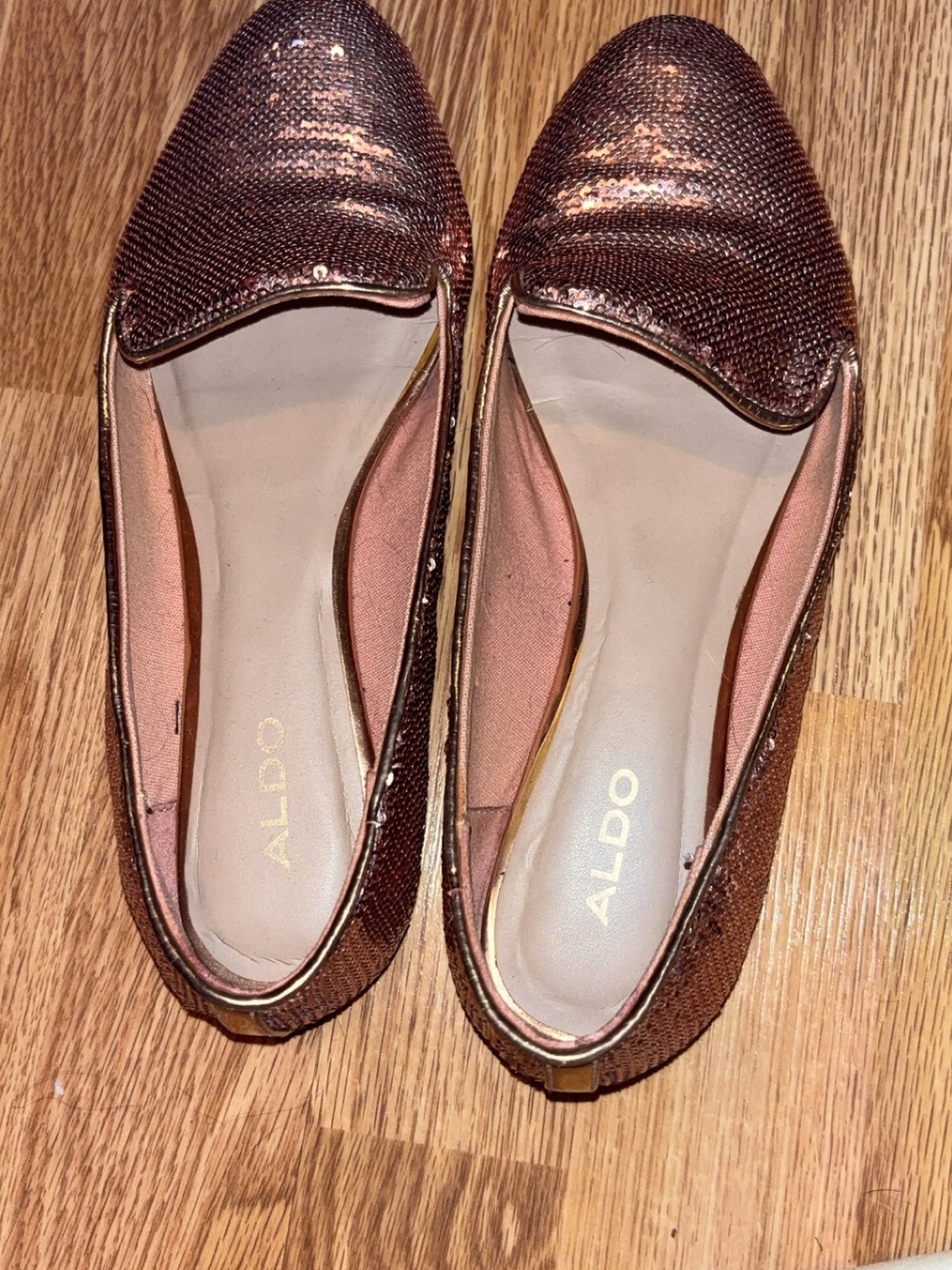 Aldo Rose Gold Sequin Slip-On Loafers